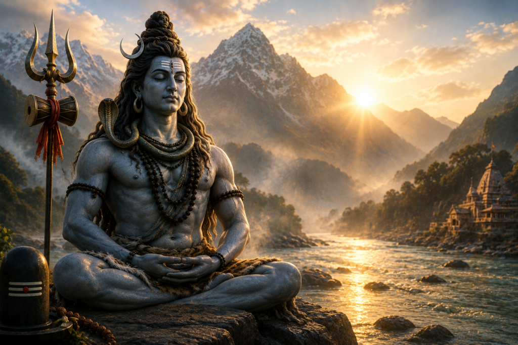 lord shiva sitting on kailash: om triyambakam yajamahe
