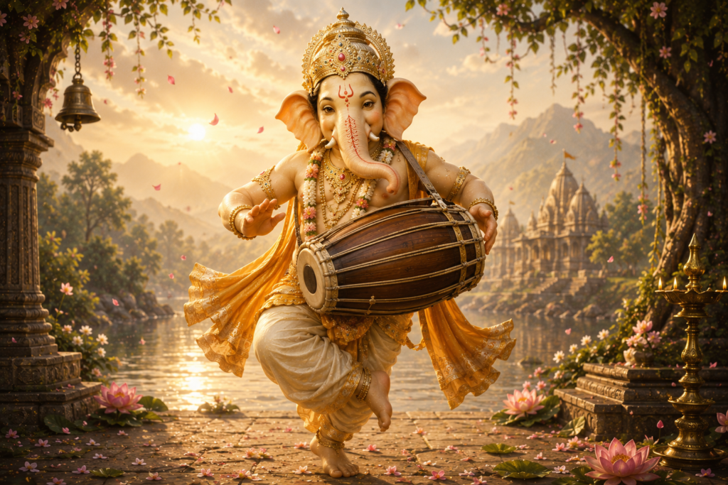 lord ganesha playing mridanga