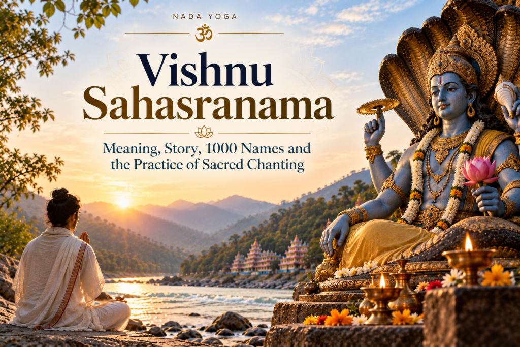 Discover the meaning and story of Vishnu Sahasranama, explore the 1000 names of Lord Vishnu, and learn about the tradition of sacred chanting.