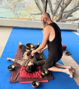 sound healing session at Nada Yoga School in Rishikesh